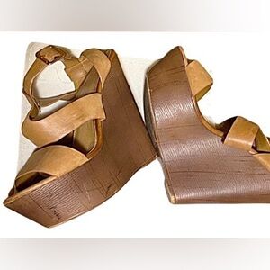 Aldo Tan Leather Wedge Gladiator Sandals with Adjustable Buckle